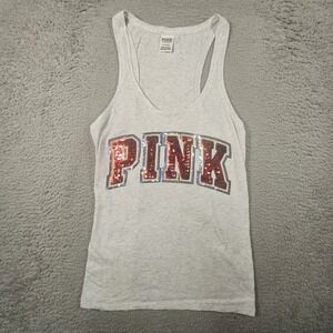 Victoria's Secret Pink Tank Top Juniors L‎ Americana USA Sequin Bling Festival